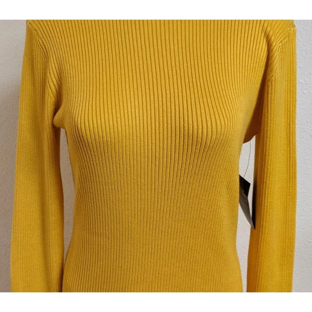 NWT~BOSTON PROPER Women's Marigold Yellow Viscose Blend Turtleneck Sweater M